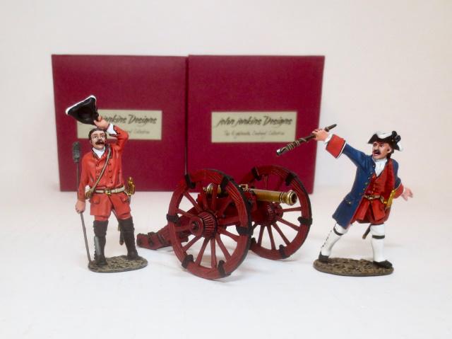 John Jenkins "Battle Of The Plains Of Abraham": French Artillery Crew #QFA-03, and Swedish 4lb Cannon #QFGUN-02. 3 pieces. Near mint condition. Box excellent.