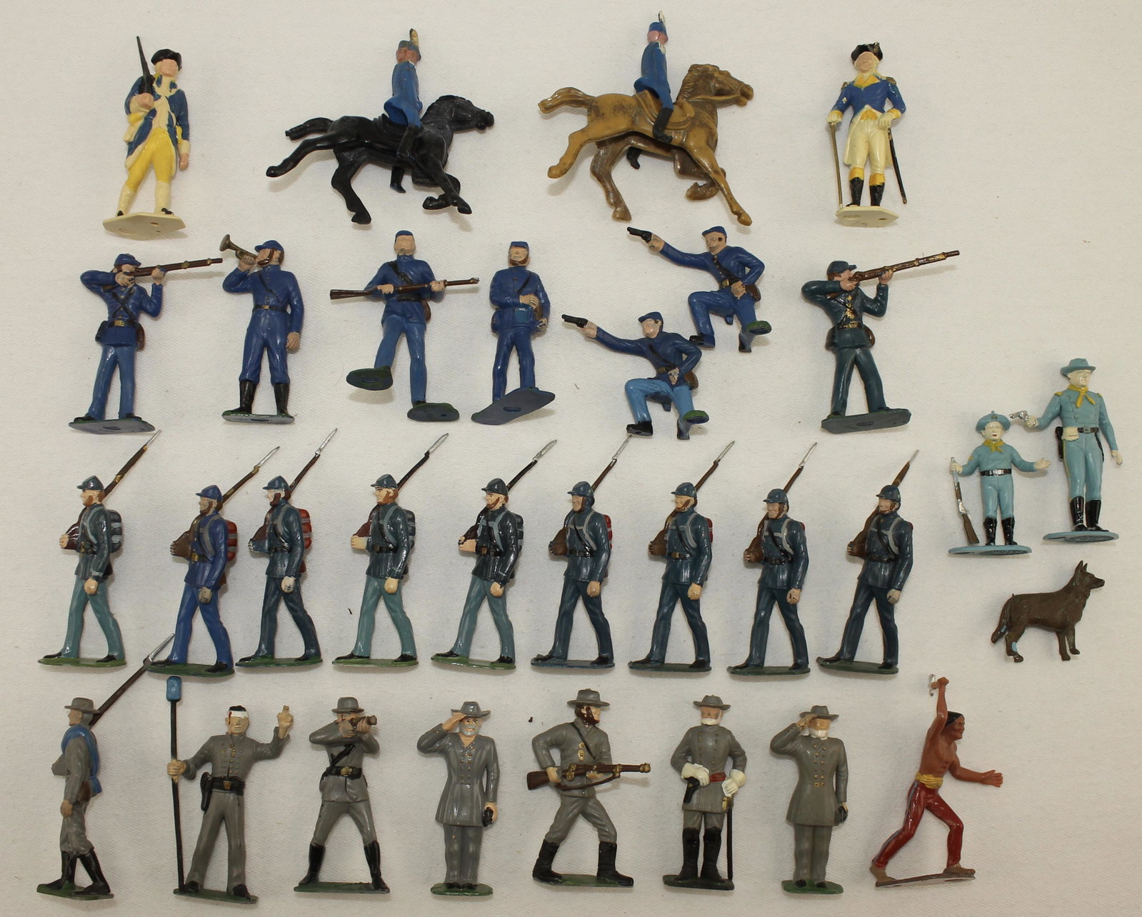 Marx Beton Lot of Plastic Figures: Lot includes Figures From American Civil War, American Revolution by Marx, Beaton and Others Marked "German." Also Includes Personality Figures Rin Tin Tin and Lt Rip Masters "Rusty" by Marx. Plastic.