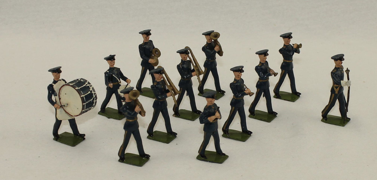 Britains #1527 Band of the Royal Air Force: Post War. With Metal Drums. 12 Pieces. Condition Very Good to Excellent. No Box.