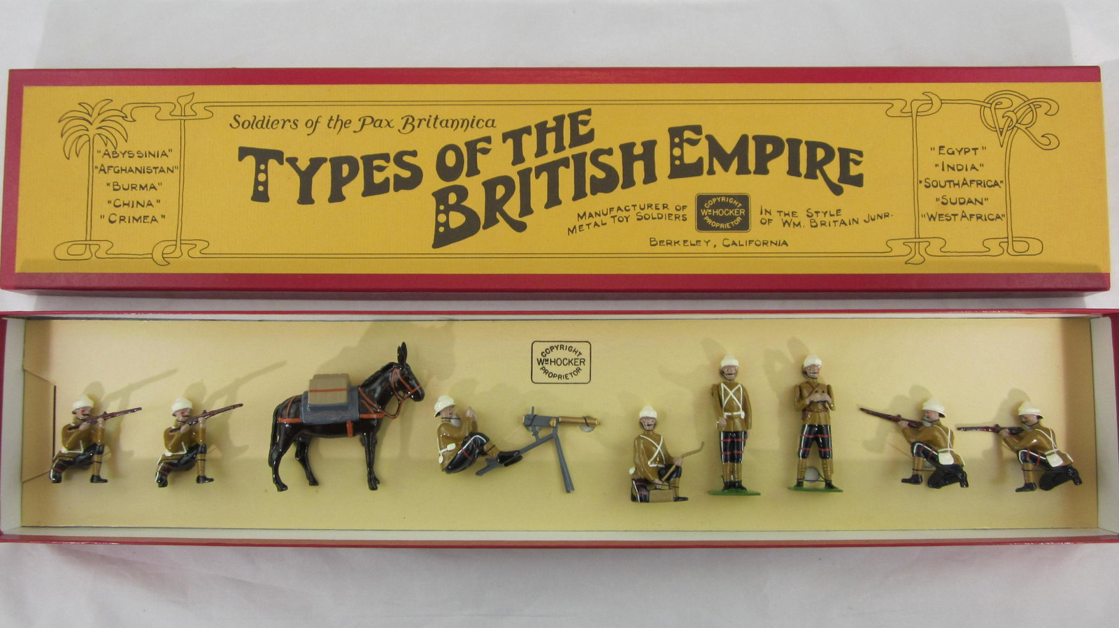 Hocker Set #95 Scottish Borderers Maxim Gun.: Boxed Bill Hocker Types of the British Empire King's Own Scottish Borderers with Maxim gun, offered circa 1988. 10 pieces, this set is #3 set purchased. Condition Mint Tied in mint box.