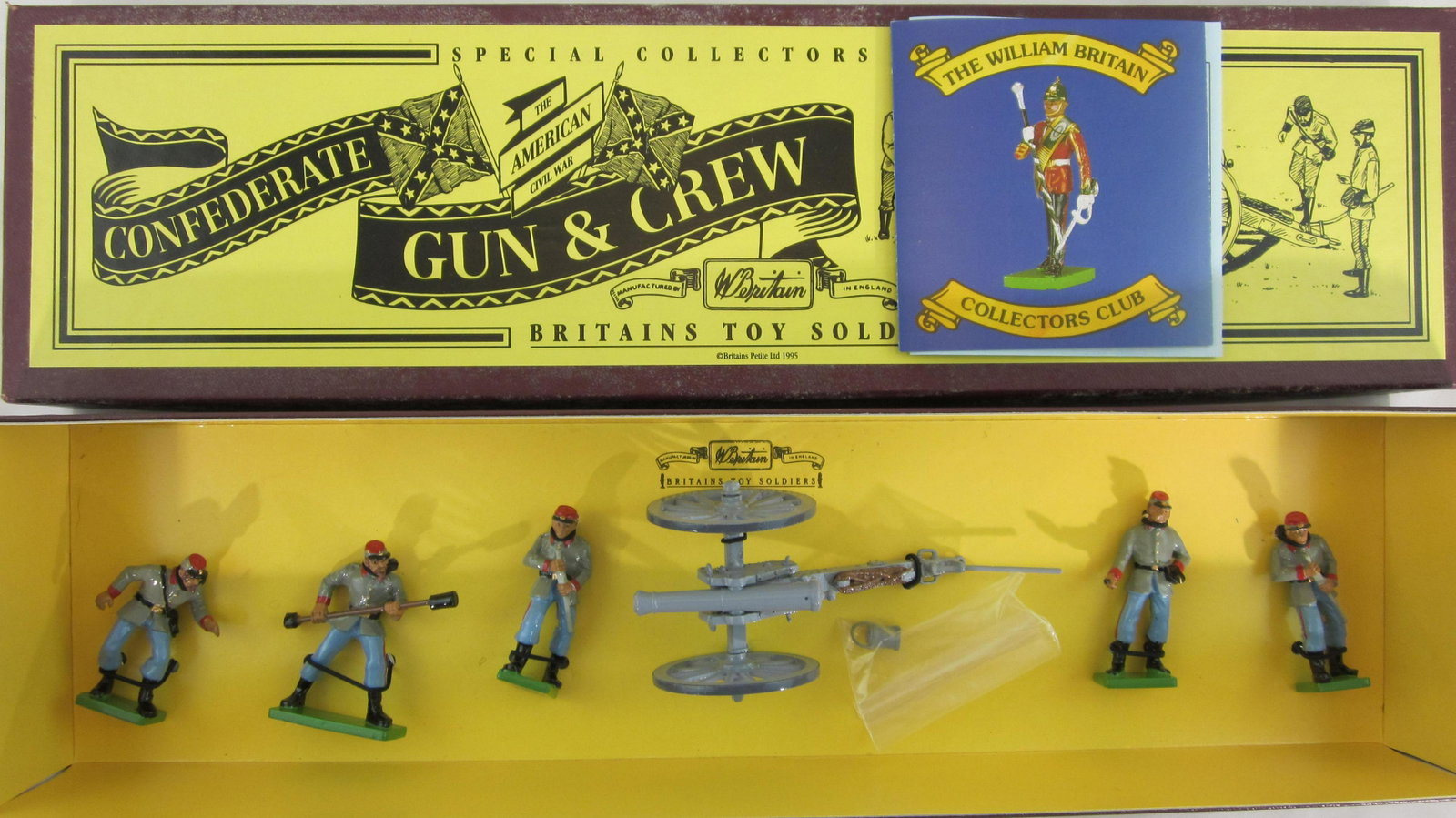 Britains Set #8876 Confederate Gun And Crew.: Boxed Toy Soldier Series Civil War Confederate Artillery. 6 pieces circa 1990s. Condition Mint in mint box in outer carton.