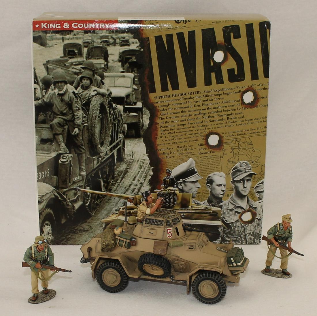 King & Country #AK024A SDKFZ 222 Tank With Crew: 5 Pieces. Condition Near Mint. Box Very Good.