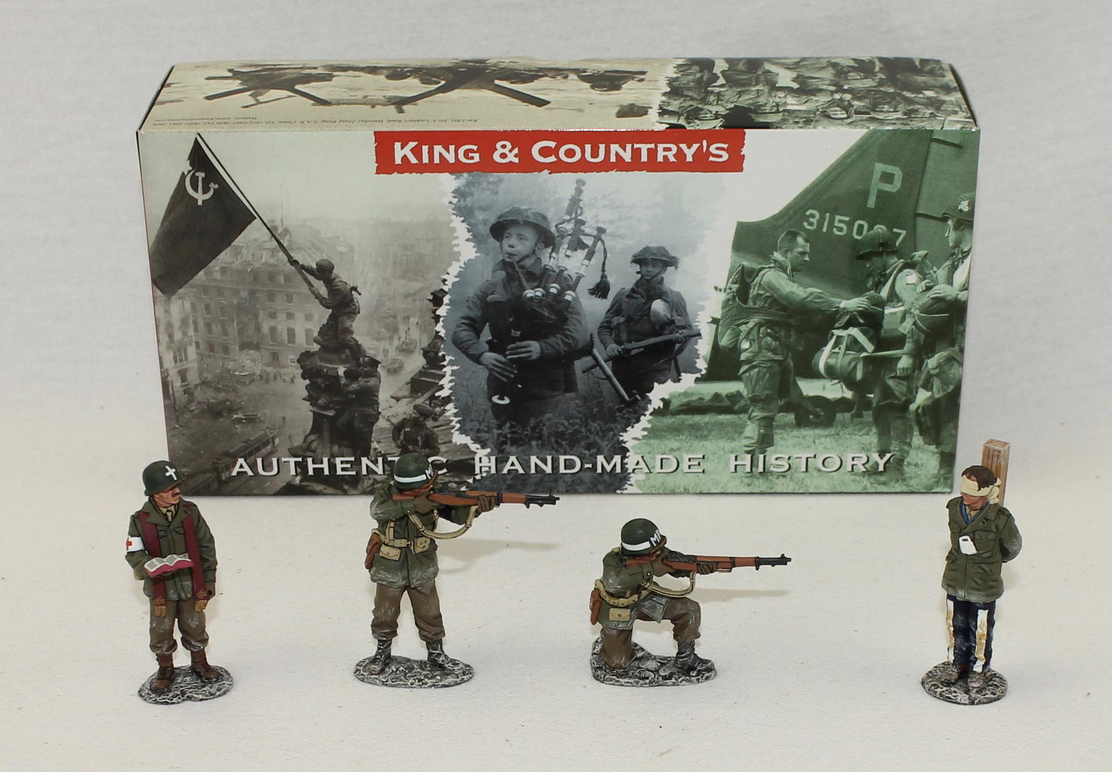 King & Country #BBA007 US Firing Squad: Executing a German Prisoner. "Price of Deception." 4 Pieces. Condition Near Mint. Box Excellent.