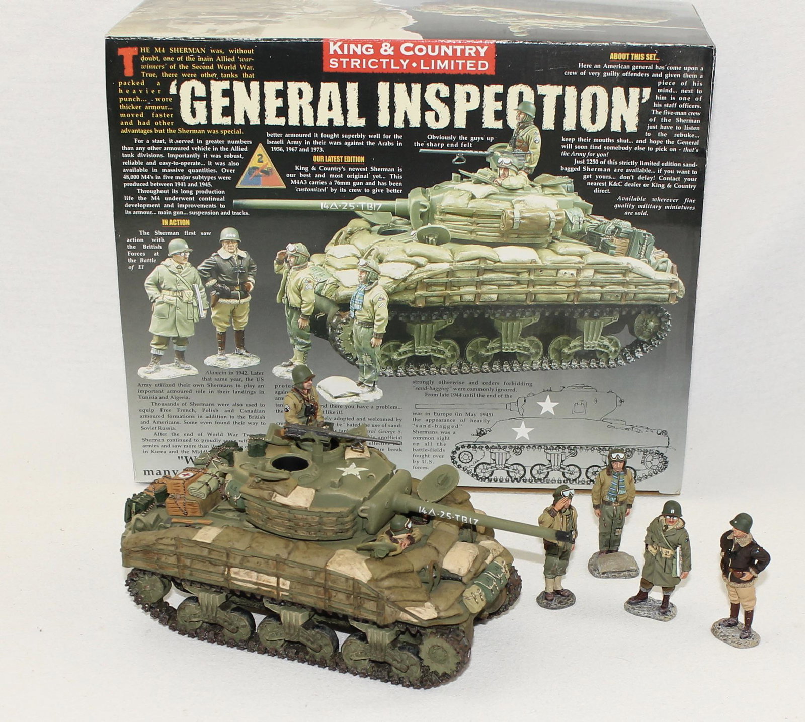 King & Country #BBA015SL M4/76 Sherman Tank: With Patton and Crew. Strictly Limited Edition. 10 Pieces. Condition Near Mint. Box Excellent.