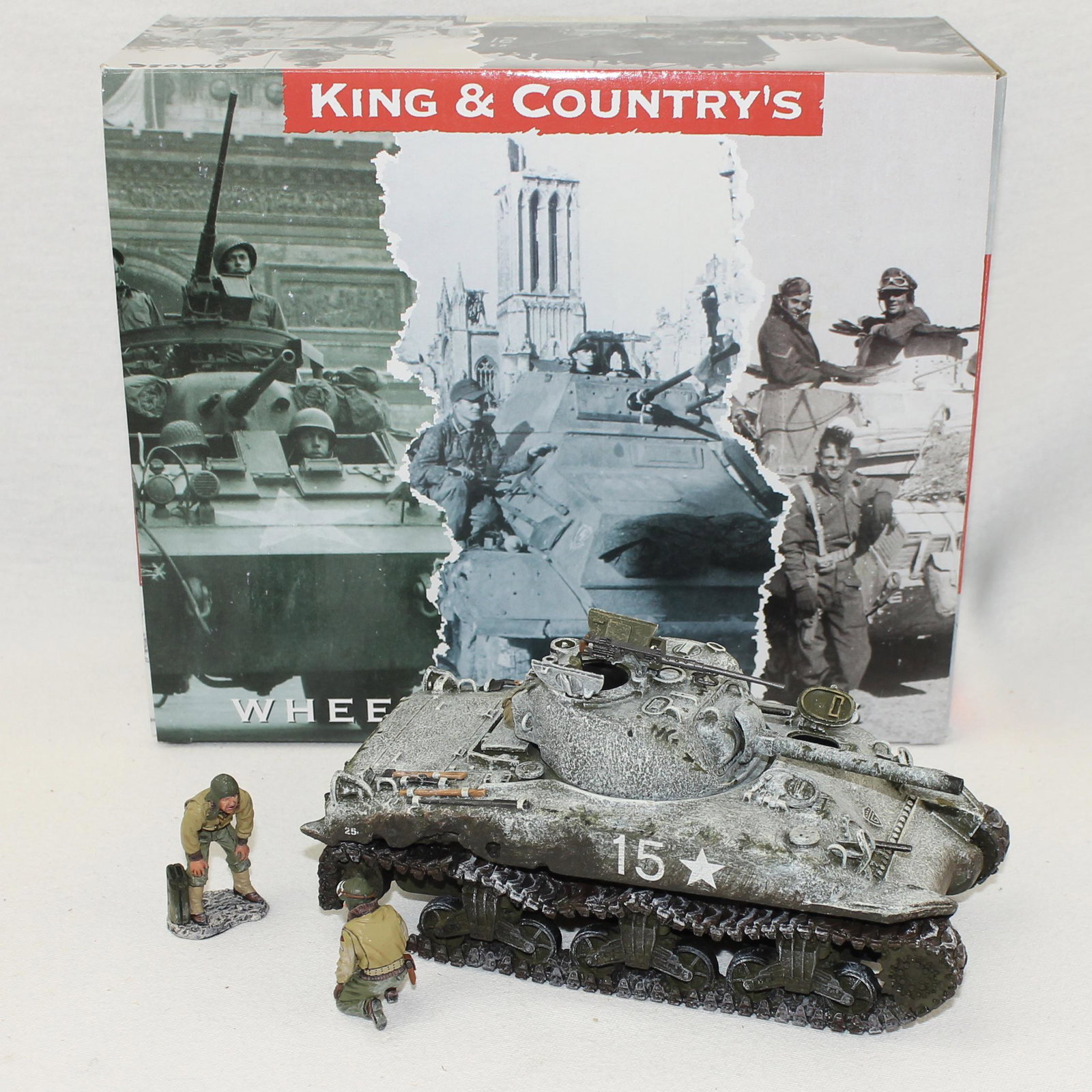 King & Country #BBA026 Wounded Sherman Tank: With Crew. 5 Pieces. Condition Near Mint. Box Excellent.