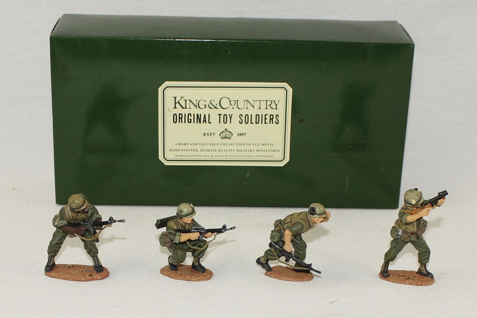 King & Country #VN007 US Soldiers on Patrol: Viet Nam Series. Long Retired. Scarce. 4 Pieces. Condition Near Mint. Box Excellent.
