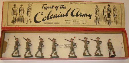 Britains Set # 1544. Australian Infantry with Officer: Britains Set # 1544. Australian Infantry with Officer with Original Types of the Colonial Army Box. Untied. Pre War 1937-1941. 8 Pieces