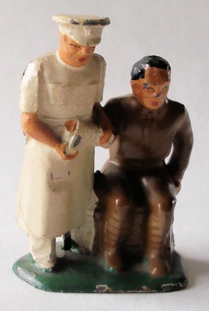 Barclay RARE Dimestore Medical Officer: Barclay RARE Dimestore Medical Officer treating seated Wounded Soldier.