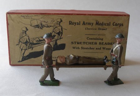 Britains Set # 1719 Royal Army Medical Corps: Britains Set # 1719 Royal Army Medical Corps Steel Helmet Stretcher Party and Wounded in Original Illustrated Box. Pre war 1930-1941 only.