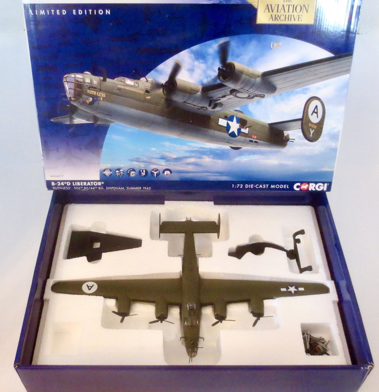 Corgi #AA34017 The Aviation Archive: B-24D Liberator. 1:72 scale. Excellent condition. Box excellent. **Additional $30 shipping charge due to large lot size**