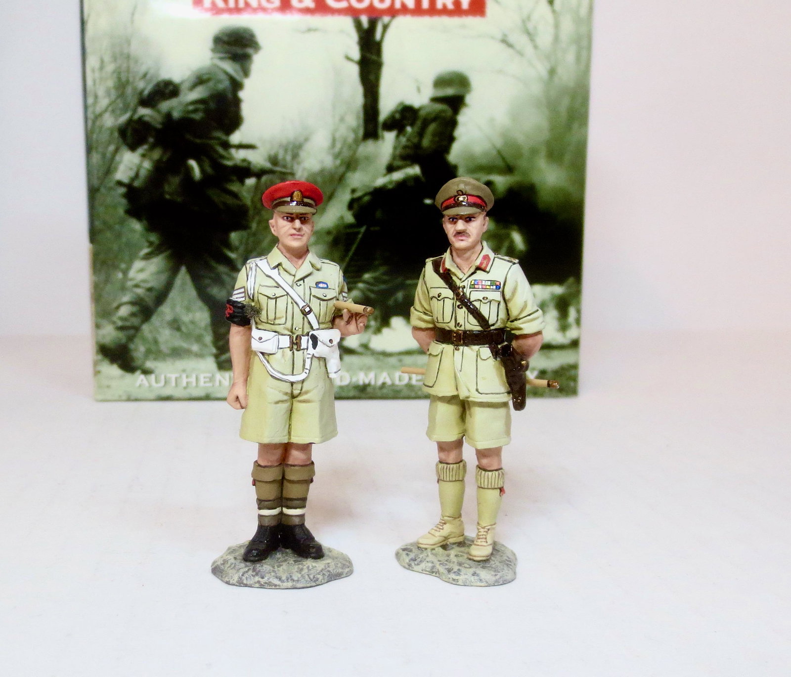 King & Country #EA011 “Field Marshall Alexander”: Retired set. “Alex” rose to supreme Allied Commander in the Mediterranean Theatre of Operating. Here, however he is Commander, Middle East Forces in August 1942. Accompanying him is one of his Mil