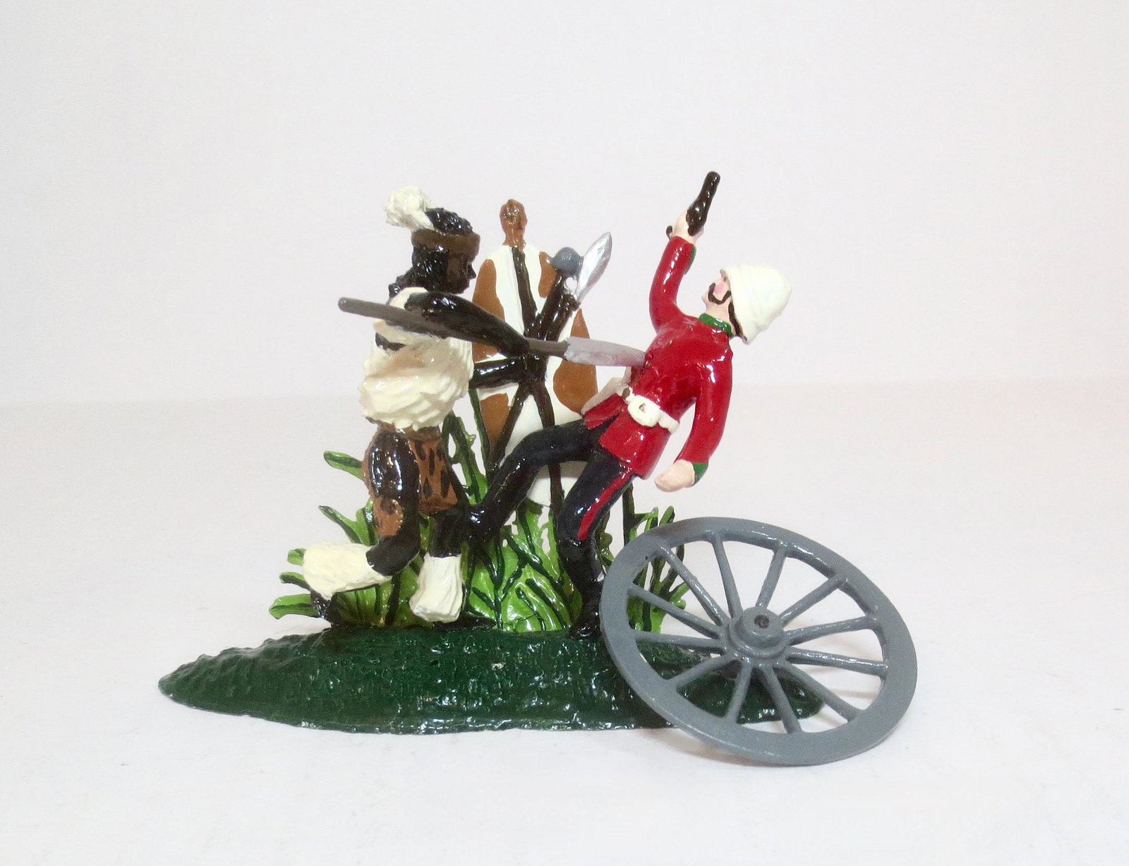 Rorkes Drift Zulu Spearing British Officer: Combat Vignette. 54mm. 1 piece. Excellent condition (wagon wheel loose from base). No box.