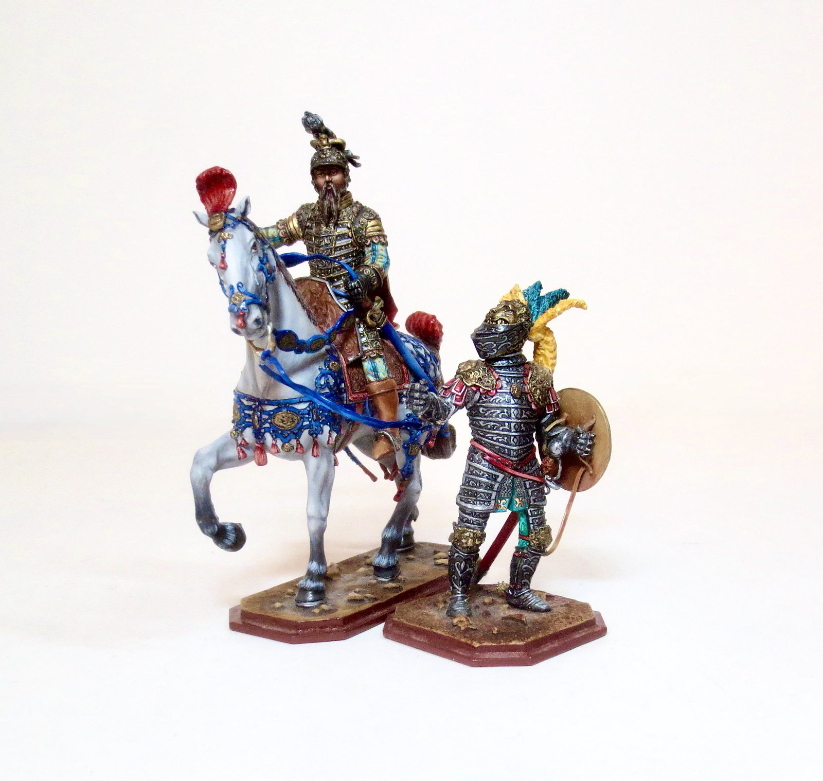 St. Petersburg 16th Century Knight & Squire: Austrian Regiment in Full Armor. Mounted knight is 100mm tall. Mint condition. No box.