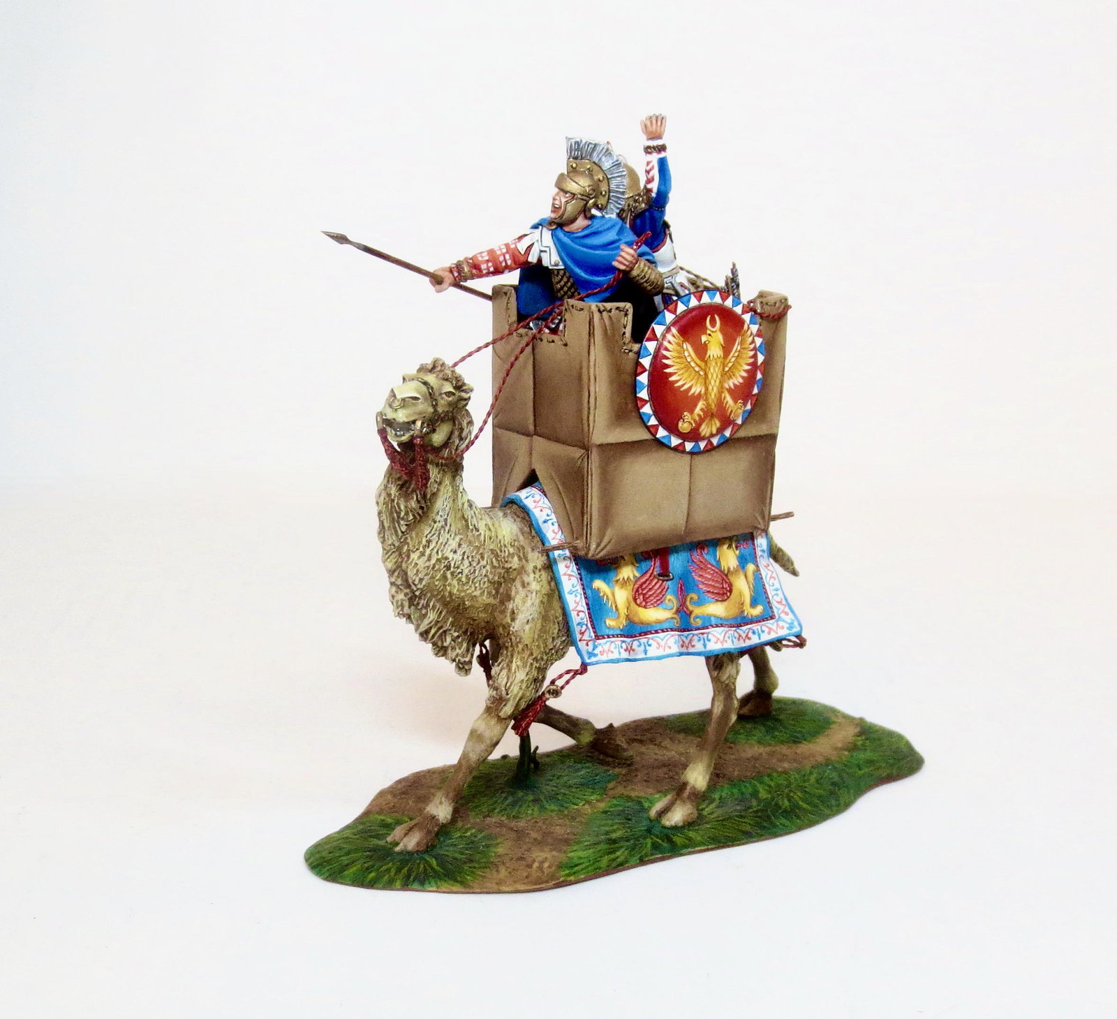 St. Petersburg Greek Soldiers on War Camel: Studio painted. Two Warriors in Howdah (one with spear and one firing bow). Measures 6.25" tall. Mint condition. No box.