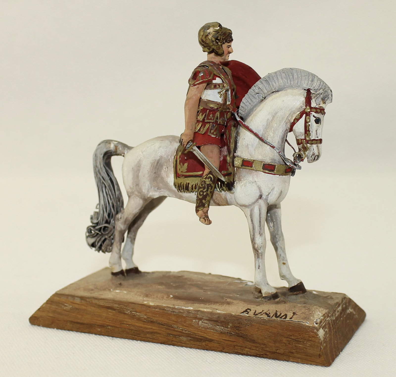Vanot of France Alexander the Great: Alexander the Great on Wood Plynth. Signed by the Artist. 1 Piece. Condition Good to Very Good. Scenic Material Chipped on Top of Base. No Box.