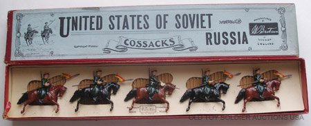 Britains Set #136 Soviet Russia Cossacks: Britains Set #136 United States Of Soviet Russia Cossacks. 5 Pieces. Pre War 1925-1939. With Original Whisstock Box and inner retaining card.