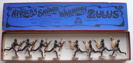 Britains Set # 147 Africa's Savage Warriors Zulus. : 8 Pieces. Pre War 1925-1941. With Original Box -Untied.