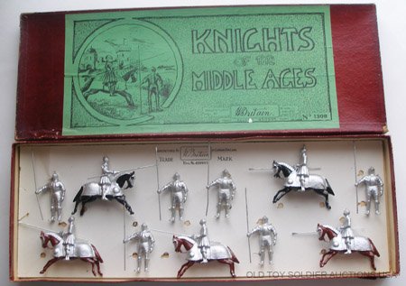 Britains Set #1308, 16th Century Knights: Britains Set #1308, 16th Century Knights of the Middle Ages. 11 Pieces. Pre War 1933-1941. With Original Illustrated Box- Untied.