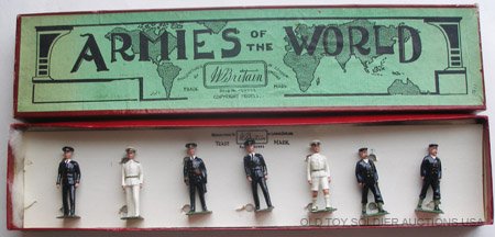 Britains Set #1911 Officers of the Royal Navy.: 8 Pieces.Untied Pre War 1940/1941. With non-original Armies of the WorldBox, no end label.