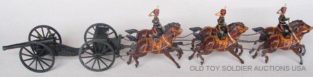 Britains Royal Horse Artillery Gun Team.: Pre war Collar Harness Version. Grey Gun and Limber. Unboxed.
