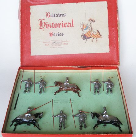 Britains Set # 1307. 16th Century Knights.: Post War. 9 Pieces. Tied in Original Historical Series Box.