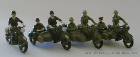 Hiriat German Motorcycle Troop.: Hiriat German Motorcycle Troop. German Troops and S.S. Troops in Motor cycle /Side car combinations and an S.S. Motorcyclist. 4 Items-Unboxed.