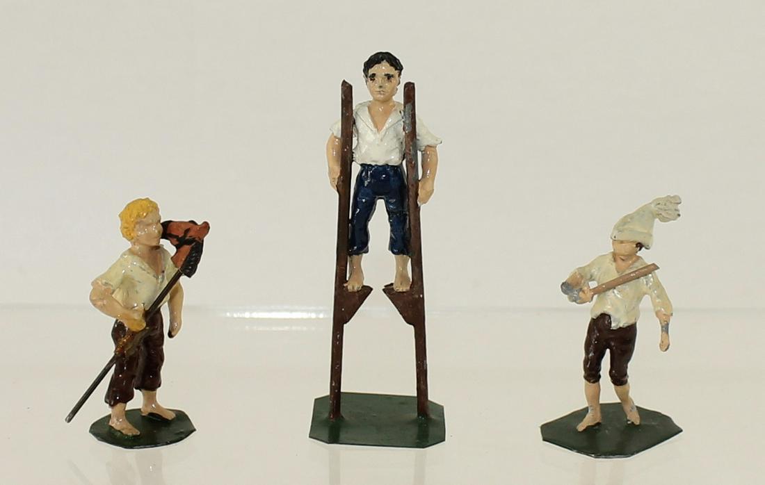 Hinton Hunt Lot School Boys: School Boys with Stilts, Hobby Horse and Swinging a Stick. 3 Pieces. Condition Very Good. No Box.