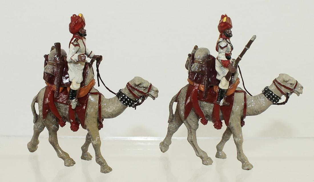 Somerset Ltd Lot Bikanir Camel Corps: Lot includes Set BCC-04 Flag Bearer and Set BBC-10 Sowar with Rifle Resting on Leg. 2 Pieces. Condition Excellent. Union Jack Flag Missing. No Box.