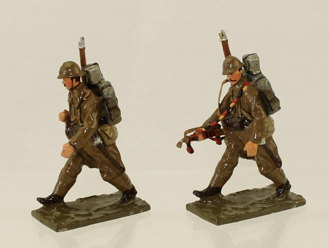 Tommy Atkins Lot French Soldiers Adrian Helmets: World War I. French Soldiers in Khaki Uniforms Wearing Adrian Helmets. 2 Pieces. Condition Excellent. No Box.