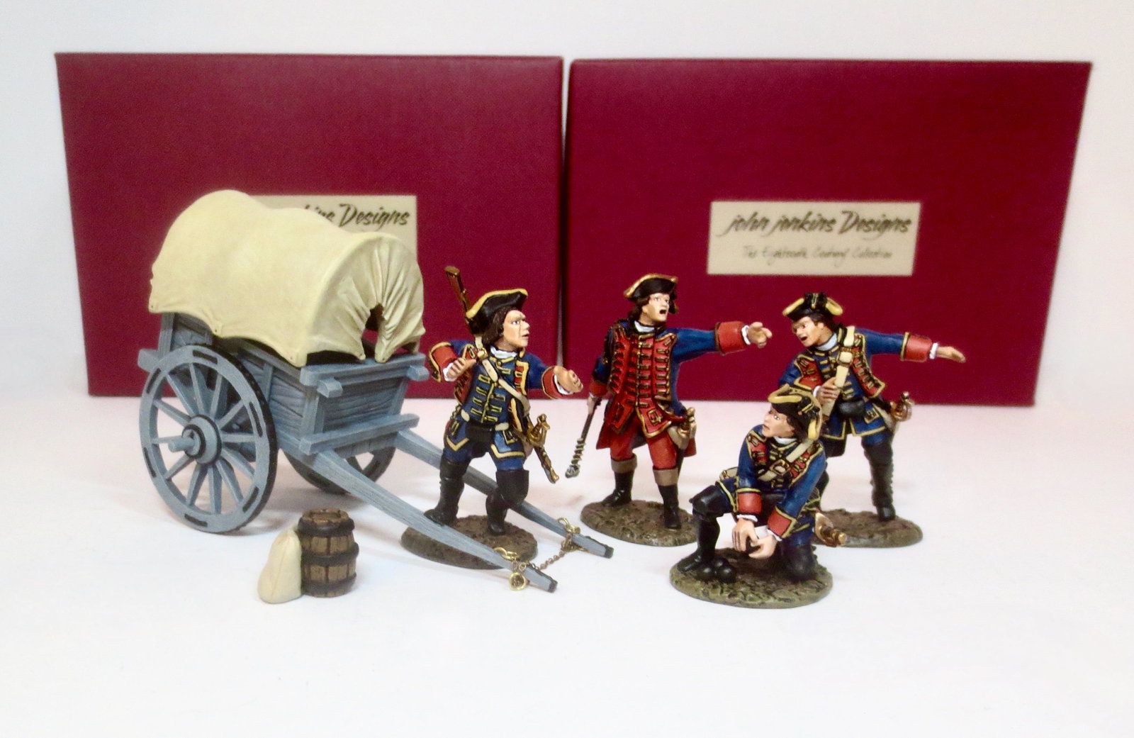 John Jenkins "Battle on the Monongahela": Small Wagon #BAL04, and Artillery Crew #BA01. 6 pieces. Mint condition. Boxes excellent.
