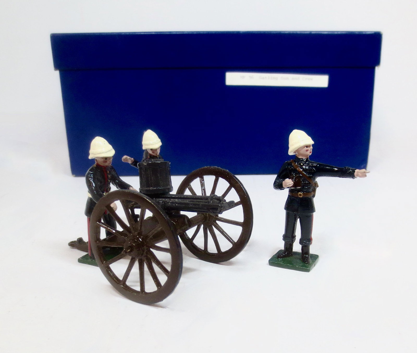 Marlborough #MF36 Gatling Gun & Crew: 4 pieces. Near mint condition. Box fair (dents and surface wear, missing packing foam).