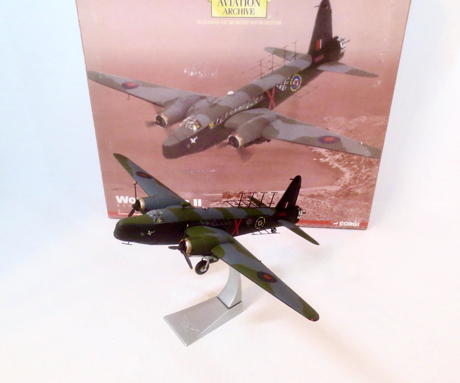 Corgi #AA34804 Vickers Wellington MKVIII: From the Aviation Archives. Special Duties Flight, Malta 1941. 1:72 scale. 10"long. Missing limited edition certificate. Excellent condition. Box very good.
