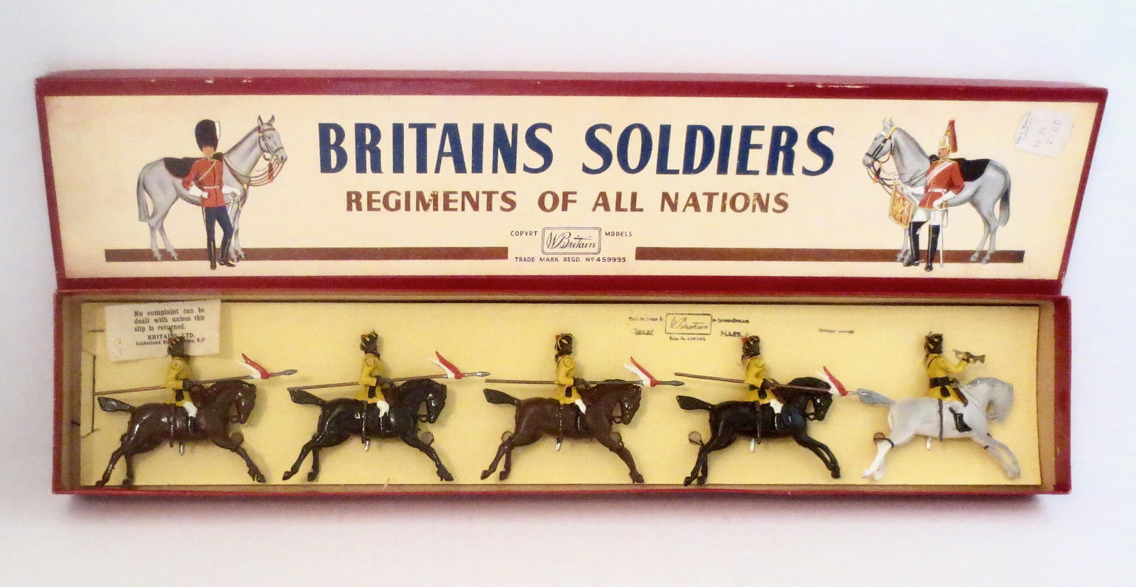 Britains #47 Skinner's Horse: Post war issue. 5 pieces. Mint, tied in the box condition. ROAN box excellent.