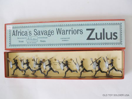 Britains Set # 147. Zulus : in Original Africa's Savage Warriors Box Pre War, Untied.