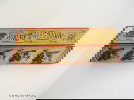 Britains Set # 198 Machine Gun Section: in Sitting Positions with with Original Whisstock Box- Untied. Pre War.