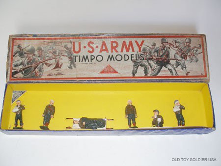 Timpo SCARCE GIs Medical Set # 916: Tied in Original Illustrated Box Post War.