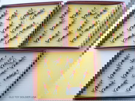 Britains Set # Set 27 Band of the Line.: 3 Drum Majors and 33 Musicians from various Pre and Post War version Sets. (Four Helmet Balls missing and One Drum Majors Baton Broken) 12 Musicians are half booted and all are Tied into non-original