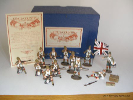 King and Country RARE GLOSSY Set # K 23 ìVignetteî: with Certificate #23/1000. Officer with Pistol and Union Jack Flag, Drummer, Lying Wounded with Separate Rifle, Two Kneeling at the Ready. Two Kneeling Firing, Two Standing Firing, Two Standing at The