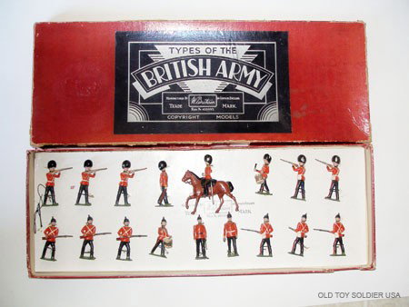 Britains Set # 56 British Army Display.: Pre War. Grenadier Guards and East Kent Regiment. Retied in Original Box, possible replacement tie card. 17 Pieces.