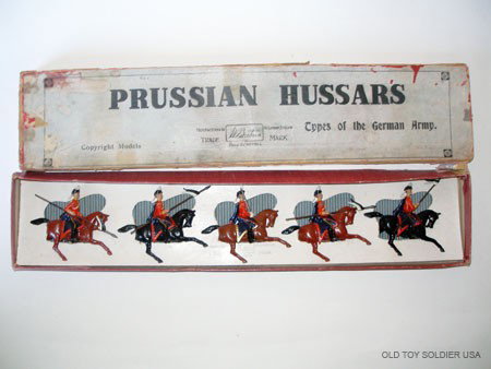 Britains Set # 153 Prussian Hussars: Pre War with Original Types of the German Army Box and inner retaining card. 5 Pieces.