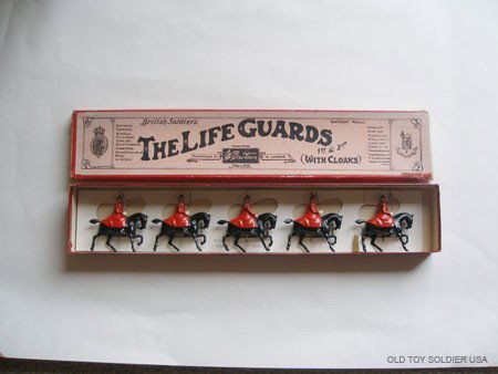 Britains Set # 400 The Life Guards in Winter Cloak: Pre War with Original Whisstock Box and inner retaining card.