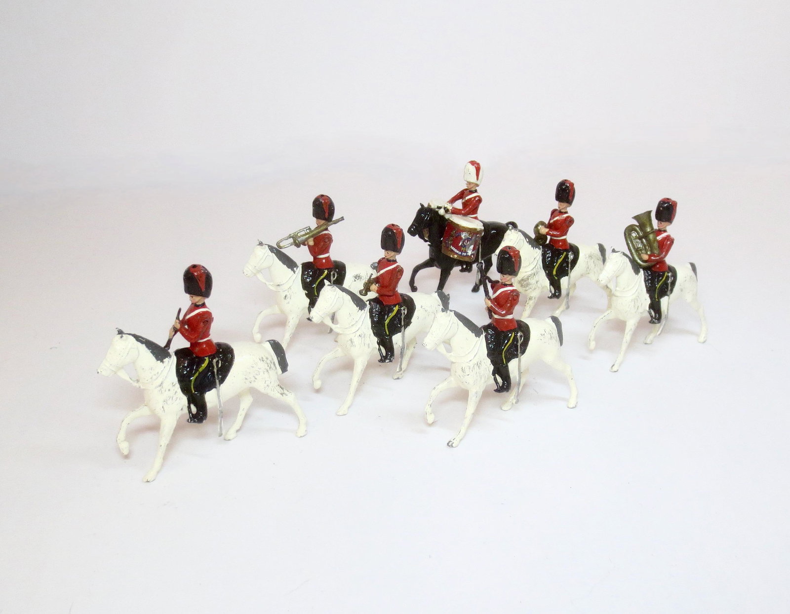 Britains #1720 Royal Scots Greys Band: Post war issue. 7 pieces. Near mint to excellent condition. Unboxed.