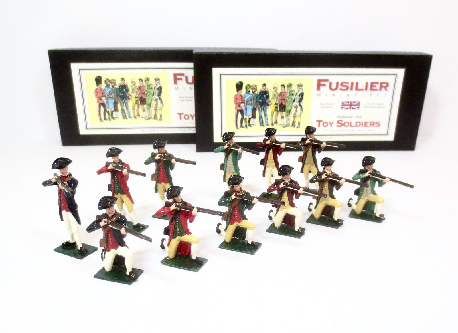 Fusilier American Revolutionary War: Minutemen Firing. 12 pieces. Mint condition. Boxes excellent.
