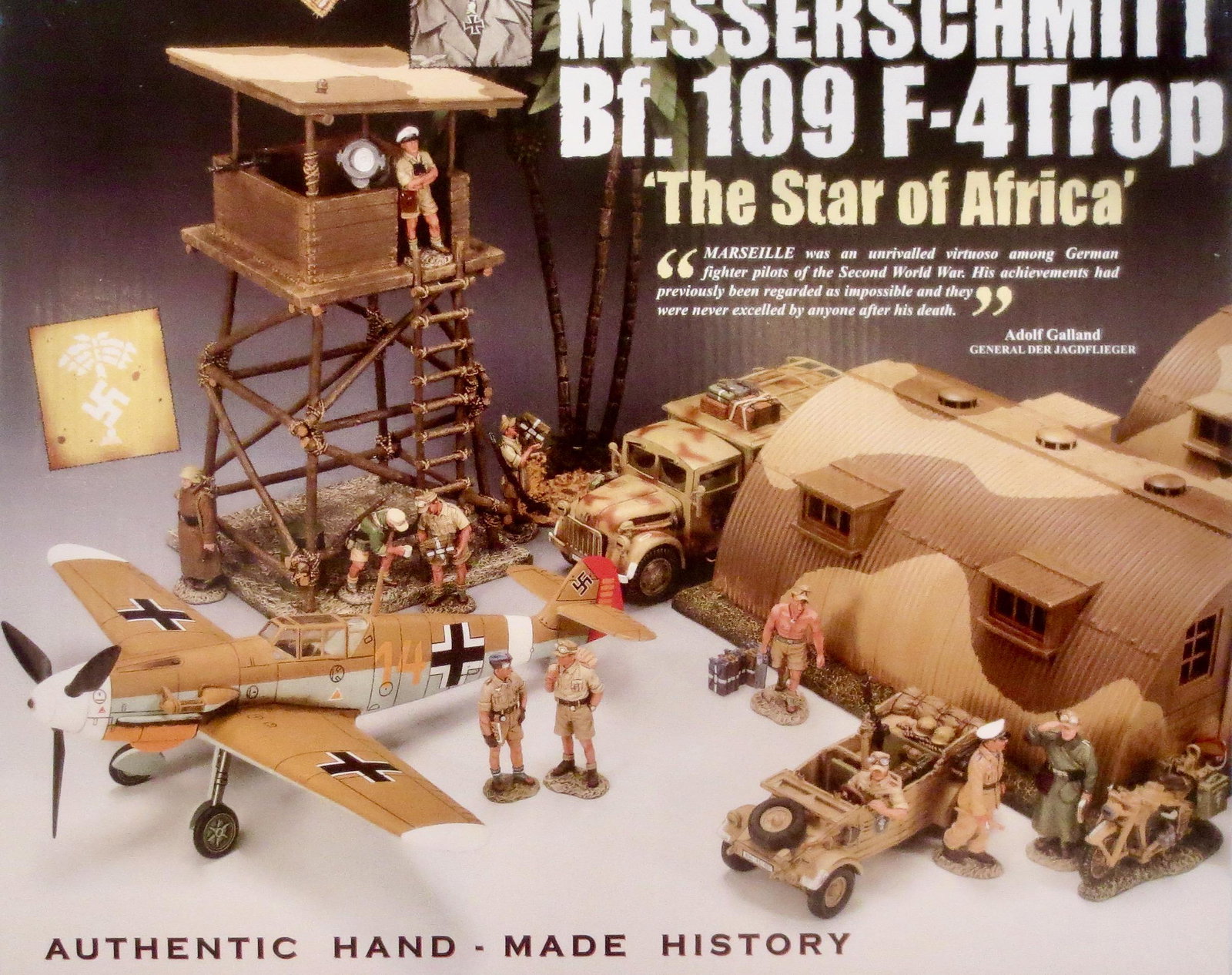 King & Country #AK054 Messerschmitt: "The Star of Africa". Messerschmitt with Newsreel Crew. 3 pieces. NEW in the box (never opened). Box excellent. **Additional Shipping Charge Due to Large Lot Size**