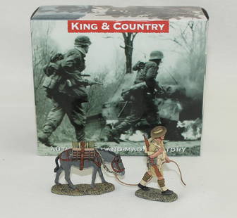 King & Country EA072 British Soldier Pack Mule: British Eighth Army. British Soldier with Pack Mule. 2 Pieces. Condition Excellent. Box Excellent.