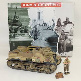 King & Country EA058 M7 Priest Tank: British Eighth Army. M7 Priest Tank with 105mm Gun. Includes Commander. 4 Pieces. Condition Excellent. Box Excellent.