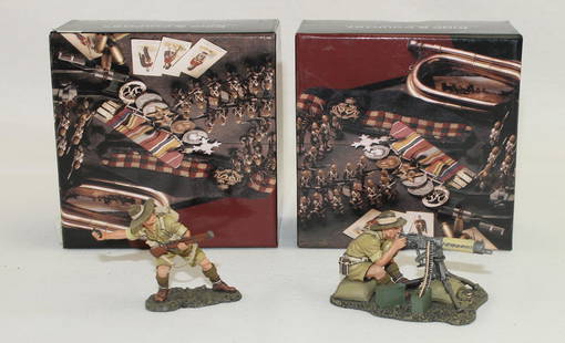 King & Country Lot Australian Gunner Grenadier: British Eighth Army. Lot includes Set #EA094 Australian Vickers Gunner and Set #EA095 Australian Grenadier. 2 Pieces. Condition Excellent. Boxes Excellent.