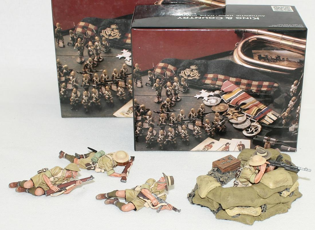 King & Country Lot Australian Infantry: British Eighth Army. Lot includes Set #EA127 Aussies Lying Prone and Set #EA125 Aussie Trench and Bren Gun Team. 6 Pieces. Condition Excellent. Boxes Very Good.