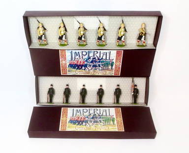 Imperial British Regiments: Eketahuna Mounted Rifles #8, and Black Watch Marching in Foreign Service Dress #23. 12 pieces. Mint to near mint condition. Boxes excellent.