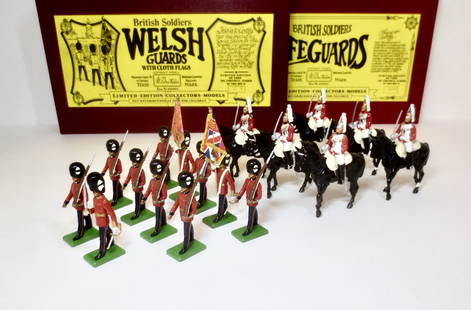 Britains Limited Editions: The Welsh Guards #5186, and The Lifeguards #5184. One Welsh Guard missing, The rest in mint to near mint condition. Boxes excellent.